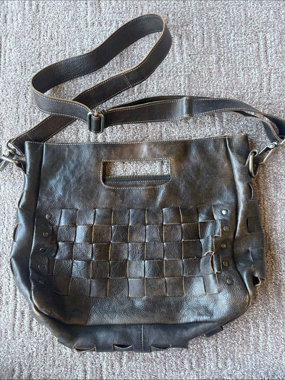 Bed Stu Black Woven Leather Shoulder Bag